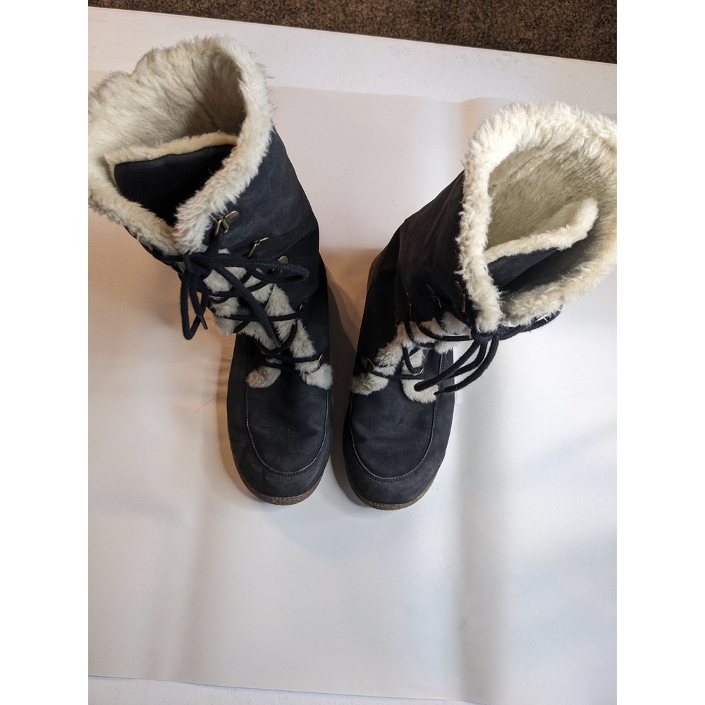 Old Navy Womens Black Faux Fur Lined Lace Up Winter Boots Size 8 285127-00-1